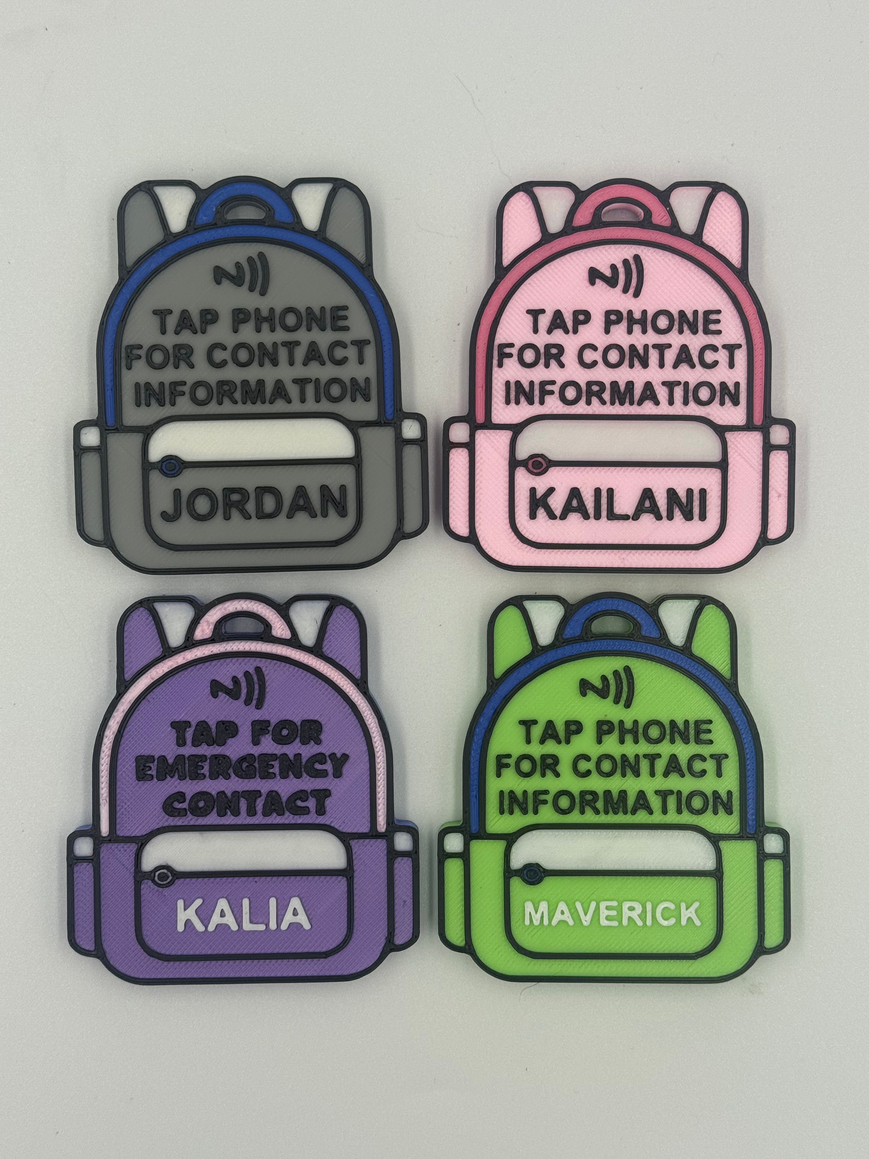 Backpack Contact Tag for kids